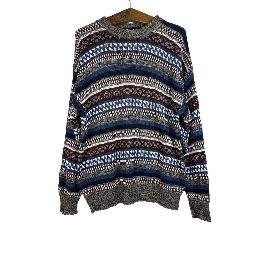 Vintage 90's Geometric Patterned Knitted Fair Isle Liberty Sweater Mens Sz L USA